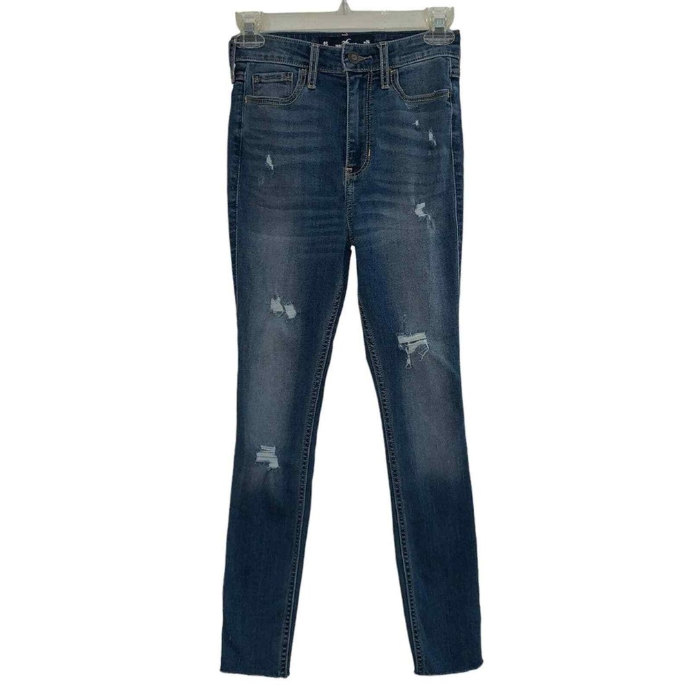 Hollister Skinny Jeans Womens 0S W24 L28 Blue Ultra High Rise Distressed Raw Hem